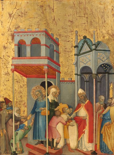 Joachim und Anna geben den Armen Essen und Opfergaben an den Tempel, um 1400-5 von Andrea di Bartolo